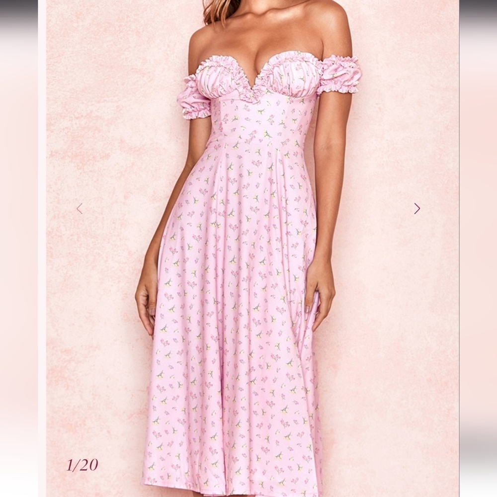 House Of CB Lauren Pink Off The Shoulder Dress